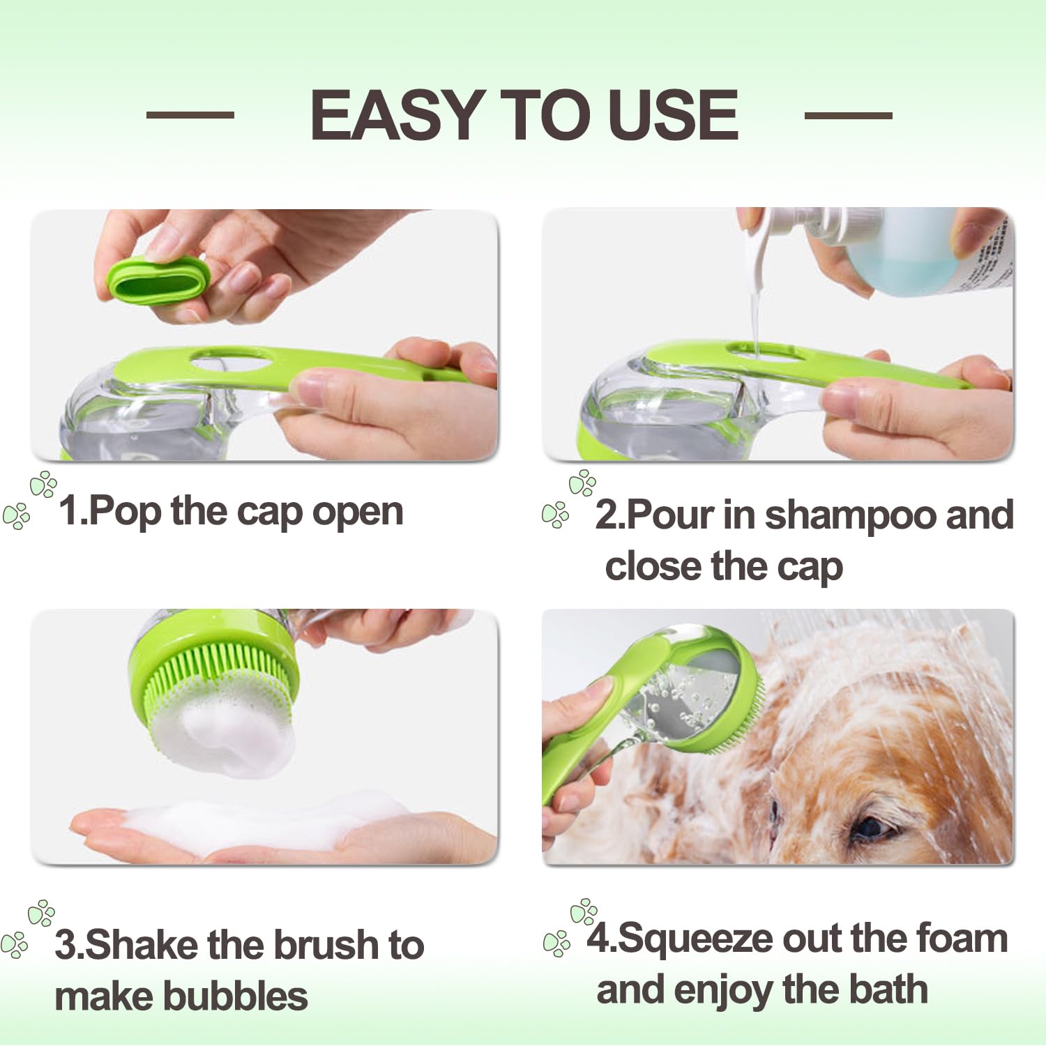 Pet Bath Brush, 2 Pack Dog Bath Brush 2 in 1 Cat Shampoo Brush with Soap Dispenser Scrubber Pet Gromming Supplies for Long and Short Haired Dogs and Cats - image 4