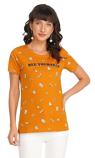 Stories.Label Womens Printed Cotton Tshirt in Ribbed Neck, Regular Fit Half Sleeves Tops for Girls Stylish (Size S-4xl)