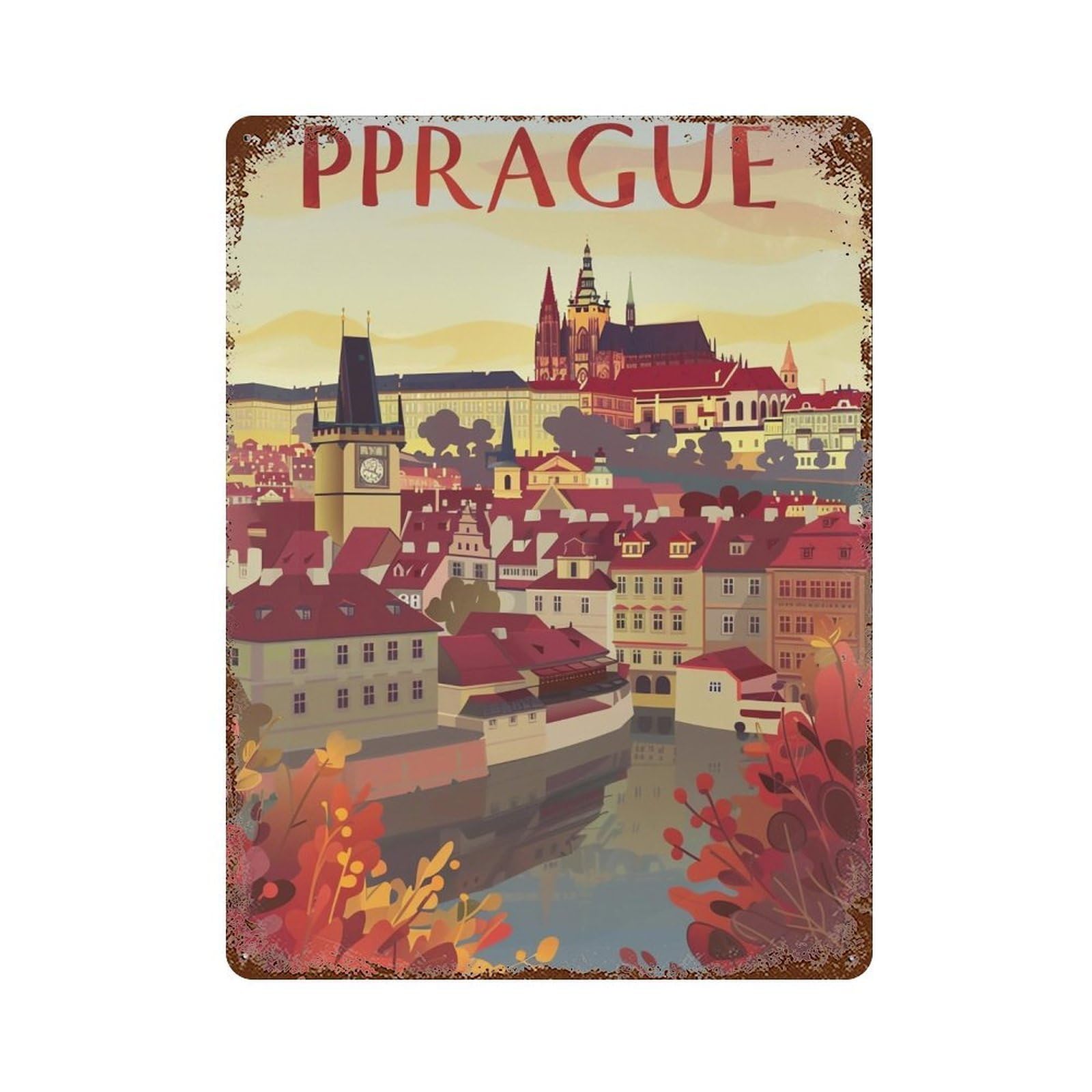 FHUYEURHRY Retro Prague Travel 01 Wall Decor Retro Iron Vintage Art Metal Tin Sign Poster Modern Home Cofffee Club Art Bar Shop Decorations Style-33 40x30cm