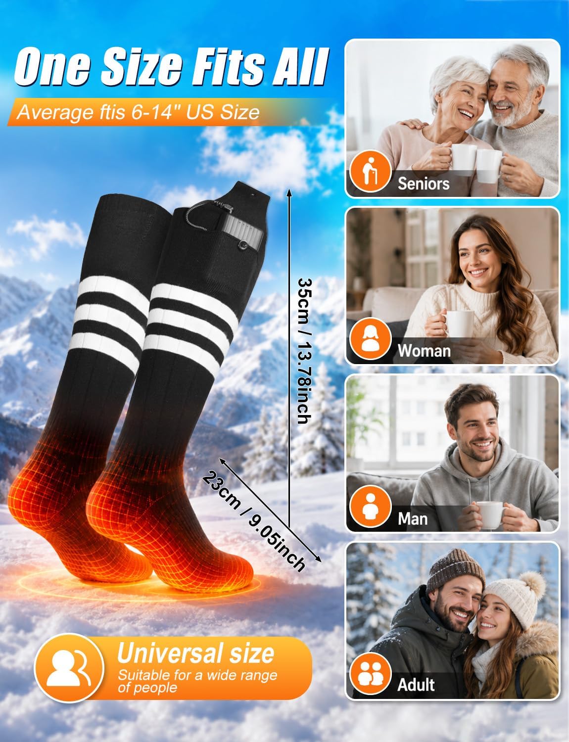 Heated Socks for Men Women, 8500mAh*2 Rechargeable Batteries thumbnail
