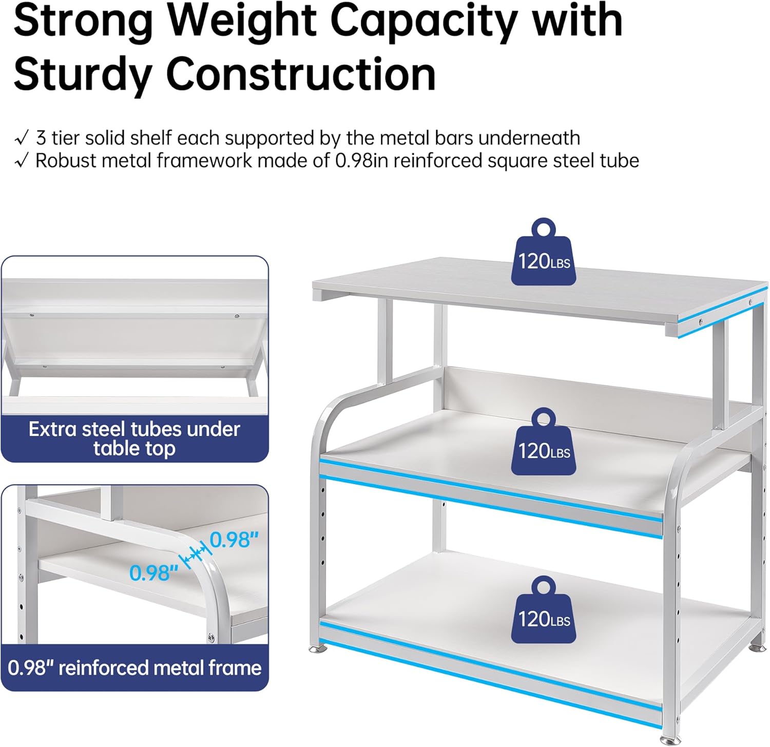 Printer Stand, 32.3" x 18.9" x 32.1" Extra Large Printer Table with Adjustable Storage Shelf, 3 Tier Rolling Printer Cart with Industrial Wheels for Home Office, White White 32.3"W x 18.9"D x 32.1"H image 3 of 8 B0CTMVCCMV