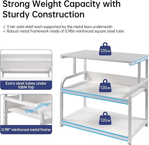 Miniatura 3 de Soporte para impresora, 32.3 x 18.9 x 32.1 pulgadas, mesa de impresora extragrande con estante de almacenamiento ajustable, carrito de impresora con