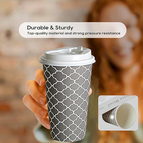 Miniatura 10 de JOLLY PARTY Tazas de café desechables con tapas, 20 onzas (100 juegos), tazas de café de papel para bebidas, té espresso, adecuadas para cafeterías,