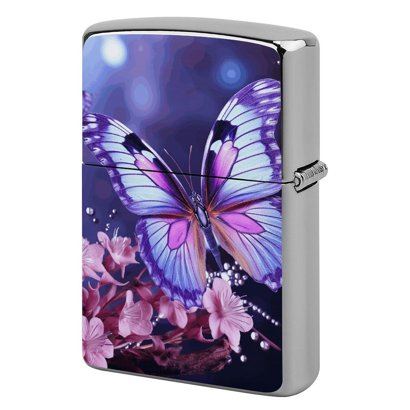 Purple Butterfly Flower Lighter Case Vintage Metal Lighter Cover Reusable Lighter Protective Sleeve Unique Design Personalized Lighter Sleeve Holder Against Dust and Scratches