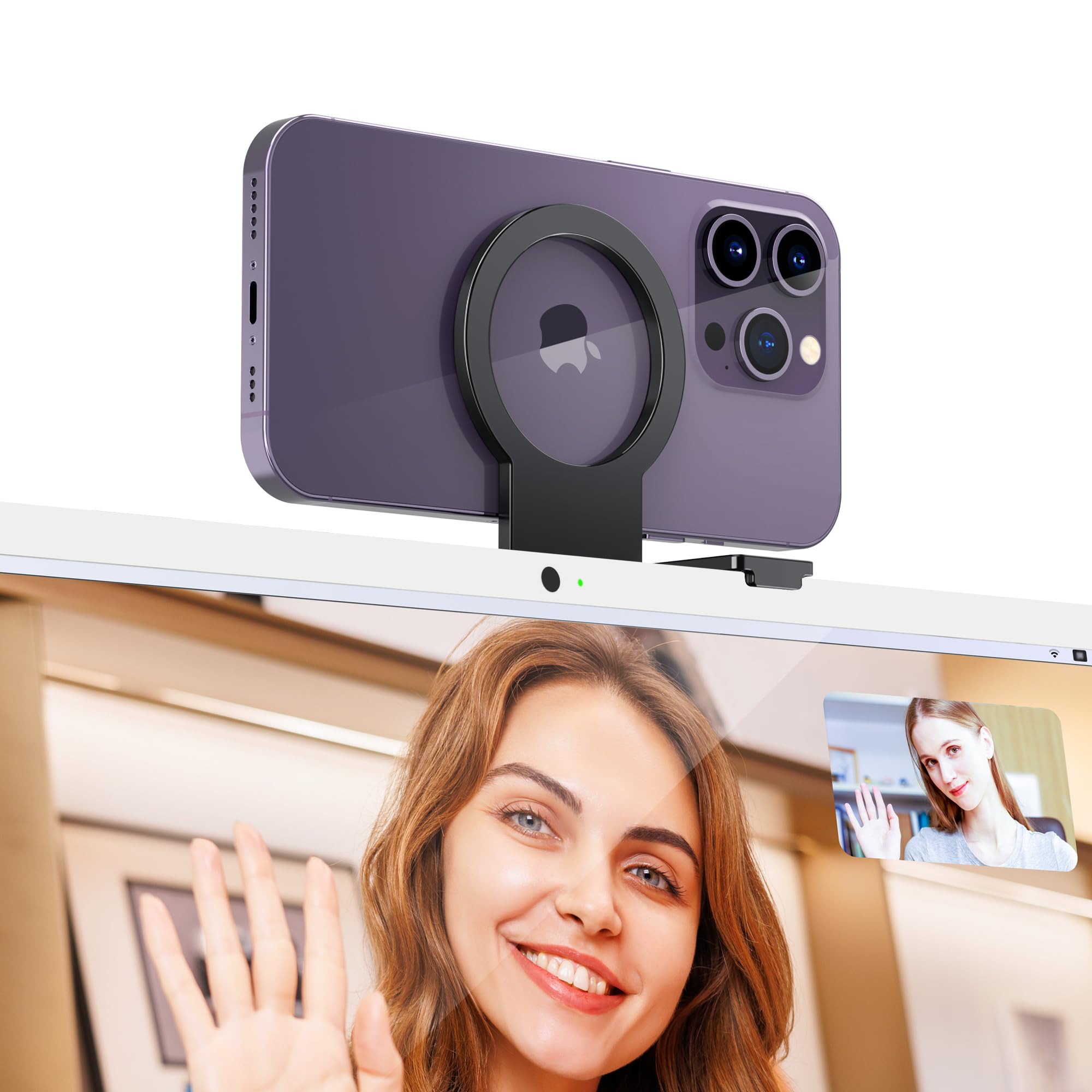 PROfezzion Metal Continuity Camera Mount for Mac Desktops & Displays, Compatible with iMac 2017 & Later, iMac Pro 2017, Studio Display, Pro Display XDR, iPhone 17/16/15/14/13/12 Phones & Mag-Safe Case