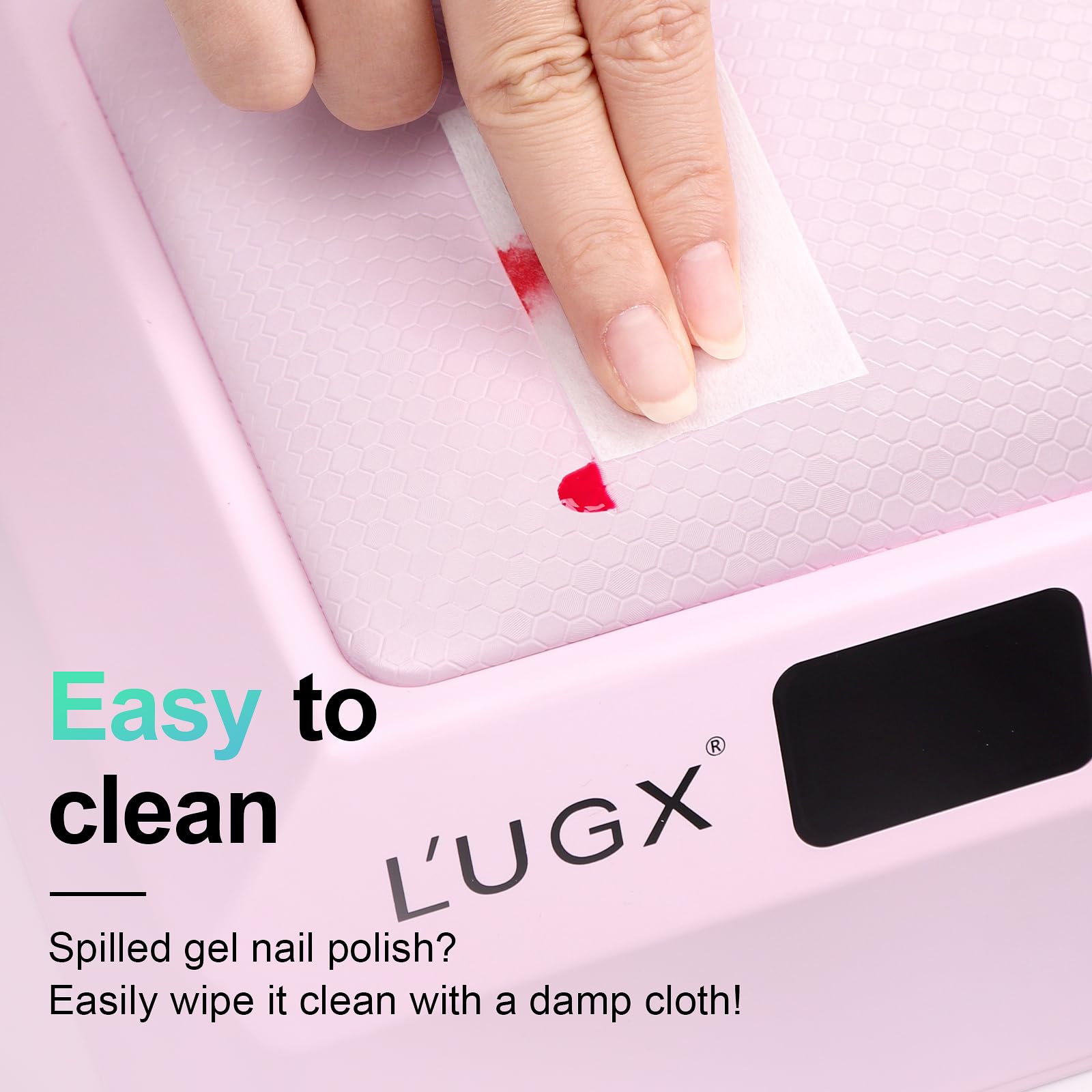 L'UGX Lampada professionale per polimerizzazione unghie per asciugatura smalto gel 72 W LED UV con cuscino bracciolo e vassoio retrattile, perfetta per manicure e pedicure in salone e a casa, rosa