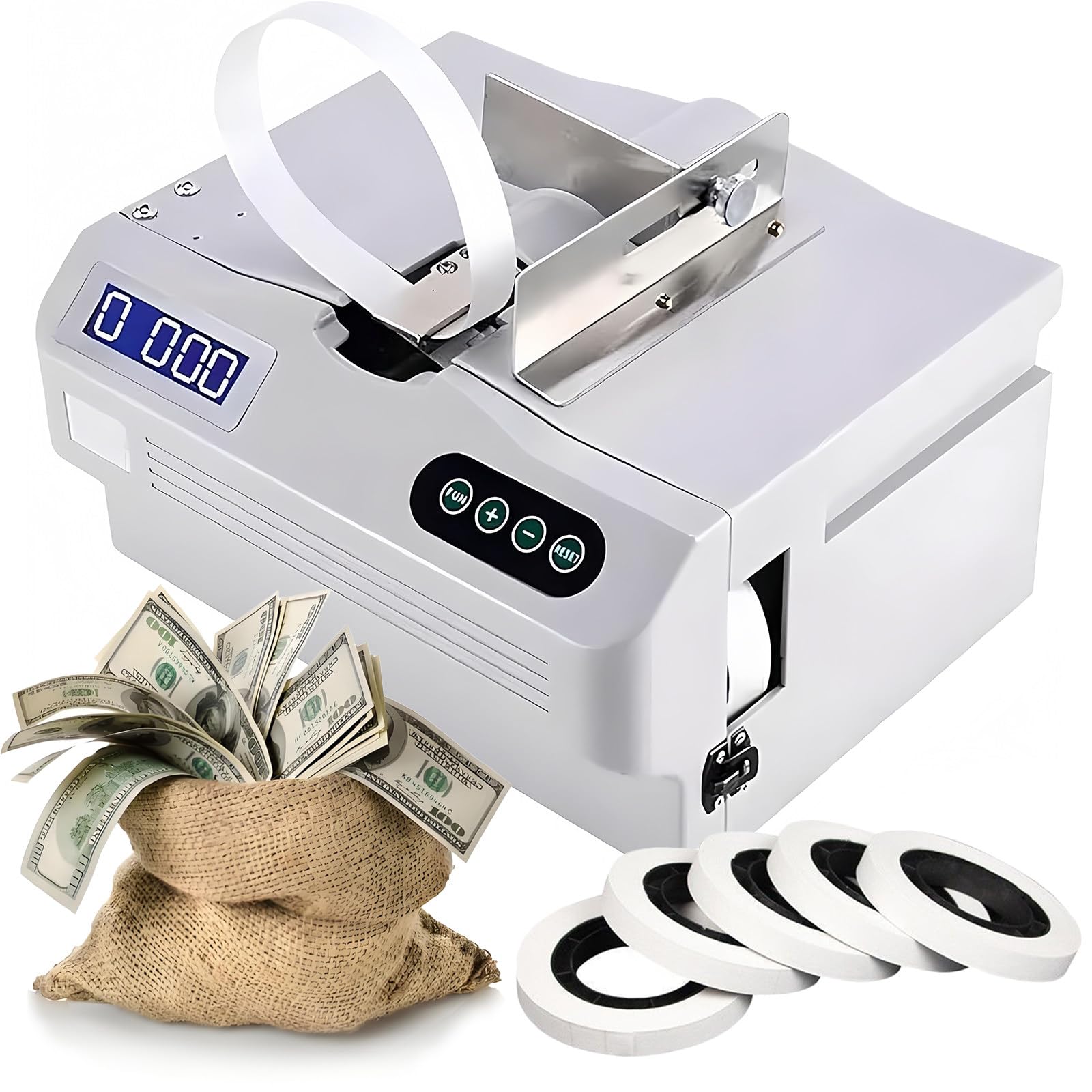 YXYLJOZ Fully Automatic Cash Bundling Machine - 2 Sec Binding Speed, Adjustable Tension, Compatible with 2cm Tape, Ideal for Low/High Temp, 220V Banknote Baling Solution