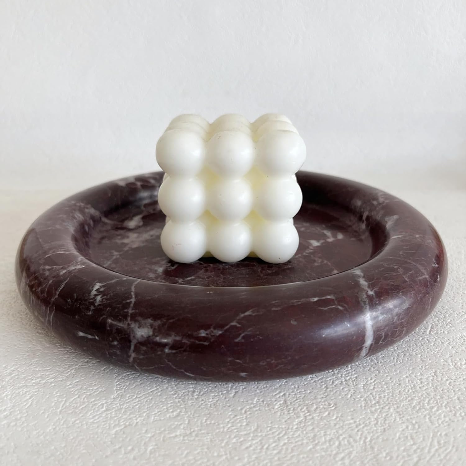 Natural Marble Round Vanity Tray Jewelry Makeup Dish Decorative Tray for Coffee Table,Bathroom,Bedroom (Rosa Levanto)