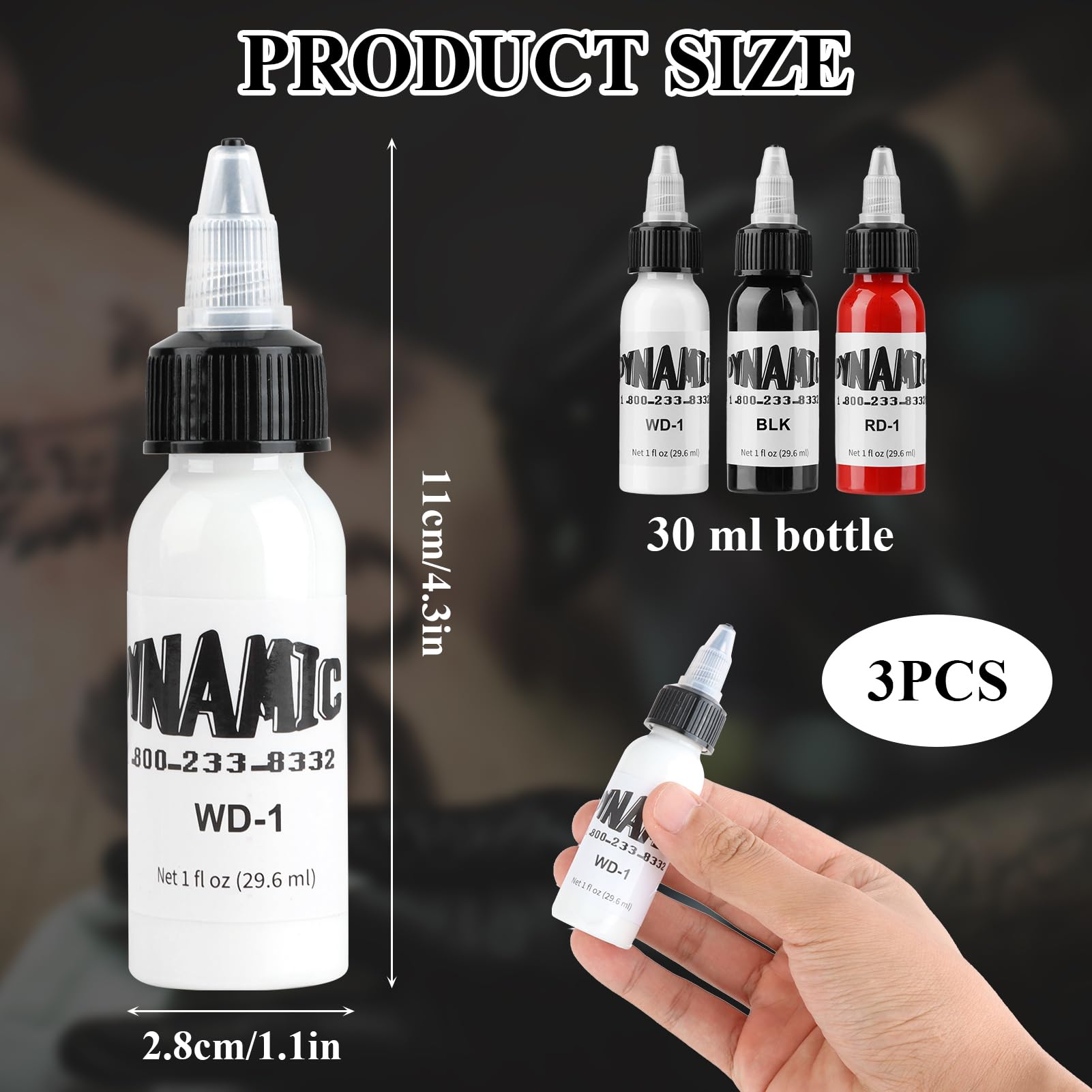 3pc 30ml Tinta de Tatuaje Profesional Blanco Puro y Tinta de Tatuaje Rojo y Negro Tintas para Tatuajes Ink Tattoo Fórmula vegana con Pigmentación Estándar para Colorear Mezclar (Blanco y Rojo y Negro)