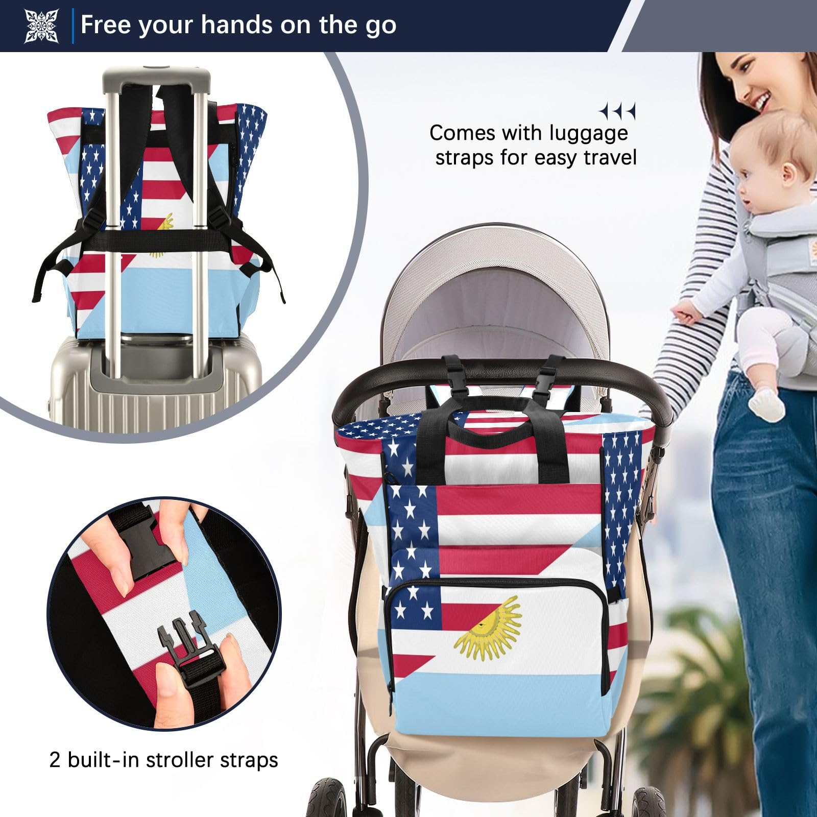 GuoChe Dobby - Mochila para pañales de nailon con múltiples bolsillos