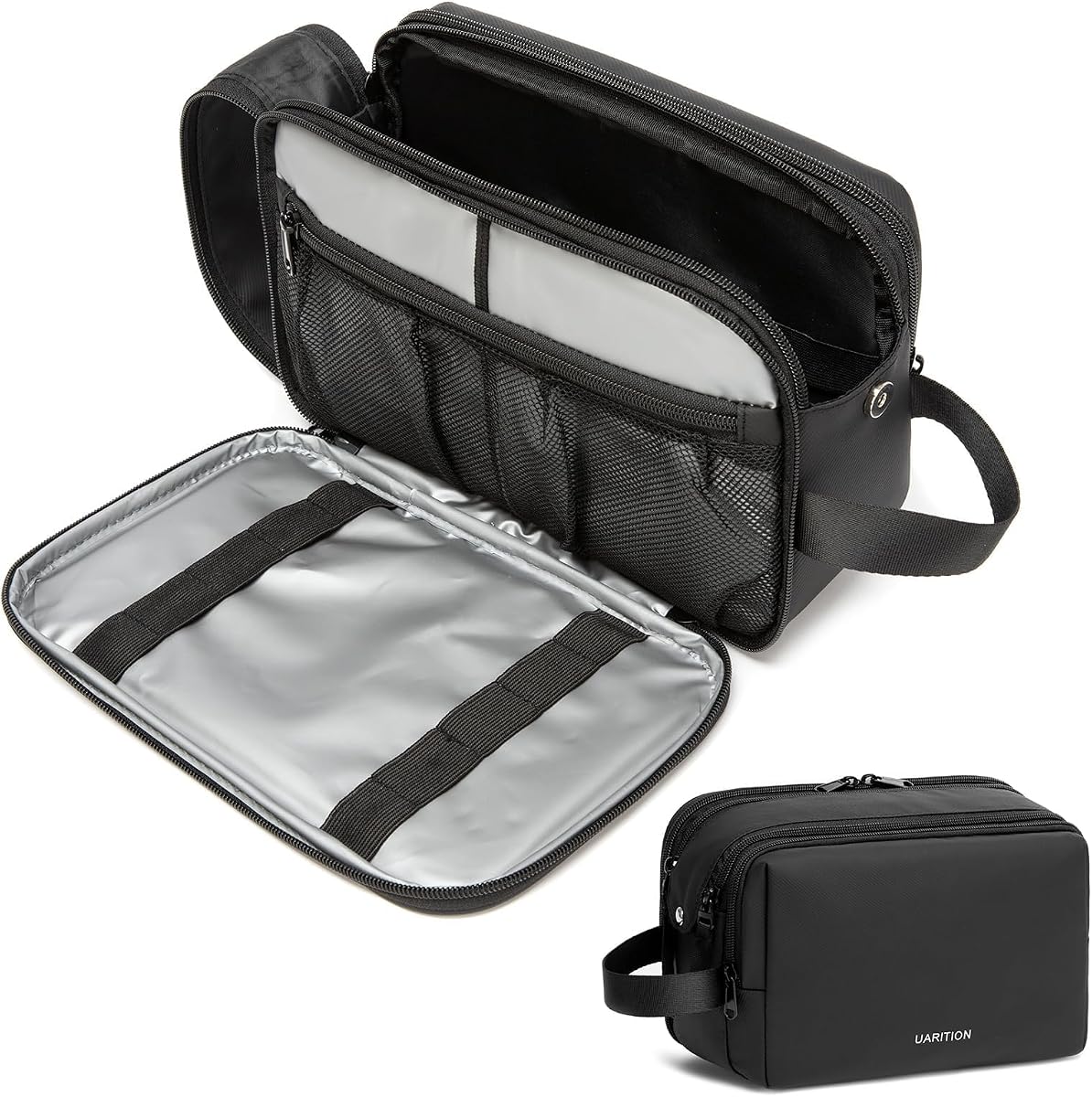 uarition Toiletry Bag for Men, Travel Toiletry Organizer Dopp Kit Water-resistant Shaving Bag for Toiletries Accessories, Door Room Essentials, Black