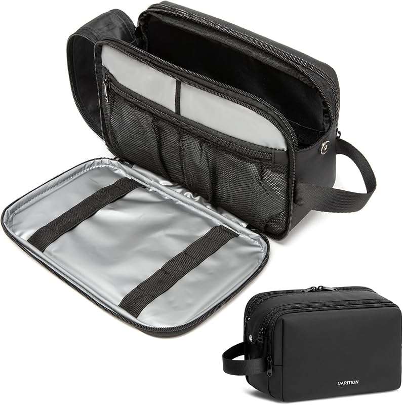 uarition Toiletry Bag for Men, Travel Toiletry Organizer Dopp Kit Water-resistant Shaving Bag for Toiletries Accessories, Door Room Essentials, Black
