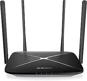 Roteador Wi-Fi Gigabit Mercusys AC12G, Wireless Dual Band 2.4/5 GHz AC1200, 4 antenas, Portas Full Gigabit, Conecta até 60 dispositivos, Preto