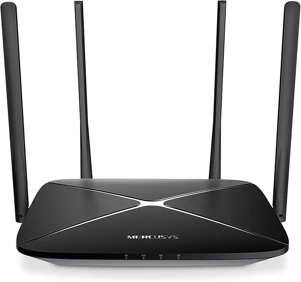 Roteador Wi-Fi Gigabit Mercusys AC12G, Wireless Dual Band 2.4/5 GHz AC1200, 4 antenas, Portas Full Gigabit, Conecta até 60 dispositivos, Preto