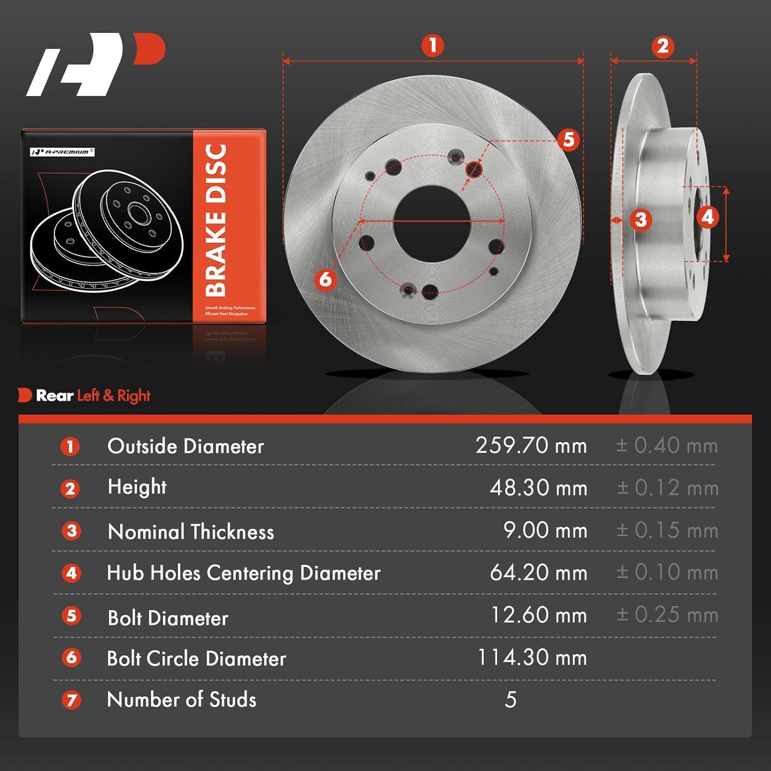 A-Premium 10.23 inch (260mm) Rear Solid Disc Brake Rotors Compatible with Select Honda and Acura Models - Accord 1998-2002, Civic 2004-2005, RSX 2002-2006, Integra 1997-1998 2000-2001, 2-PC Set