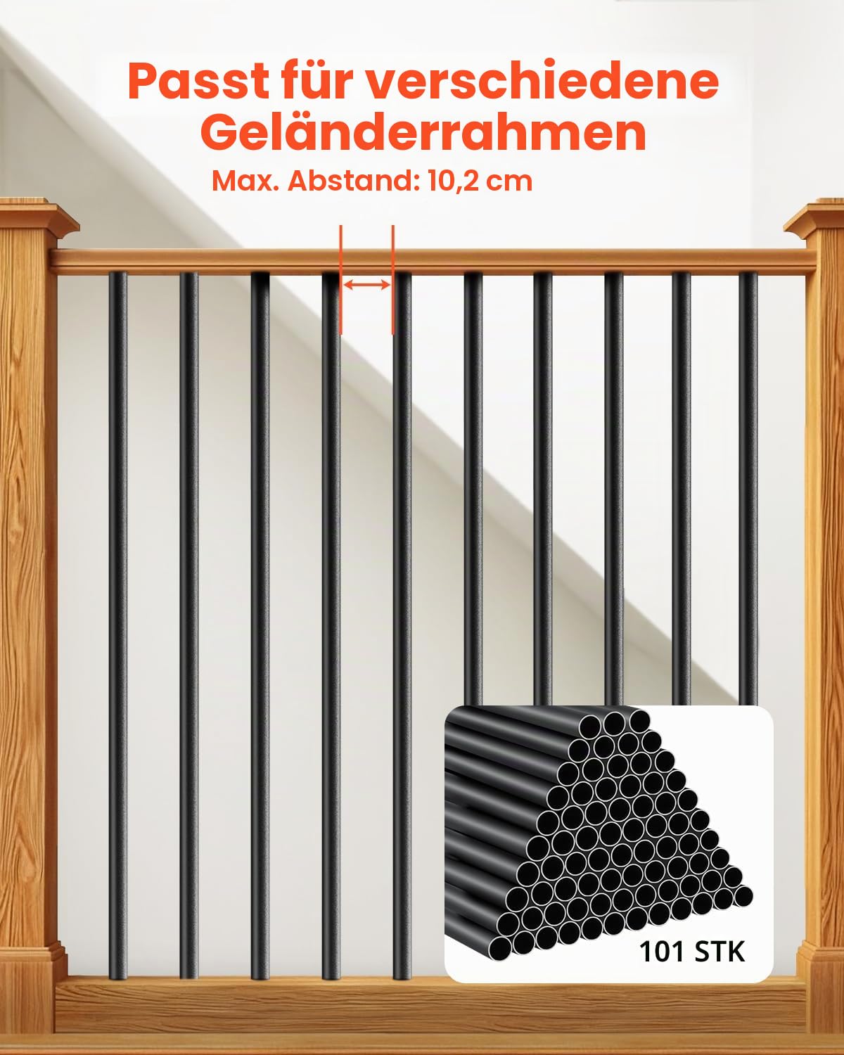 VEVOR Treppengeländer, 101er-Pack, 26 Zoll Aluminium-Treppengeländer, 3/4 Zoll wasserdichtes rundes Metallspindelgeländer, Hohldeckgeländer mit Geländerkappen und Schrauben für Treppen, Veranda