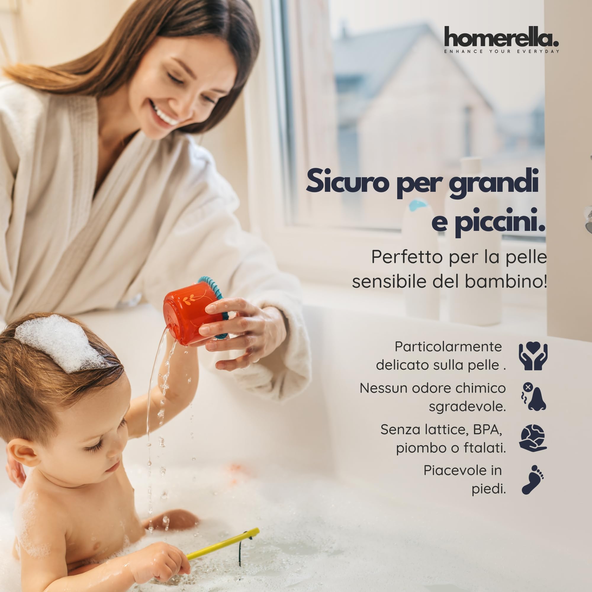 homerella® Tappetino vasca antiscivolo 88x39cm INCL. GANCI - Tappetino doccia antiscivolo senza BPA - Tappeto doccia antiscivolo vasca da bagno resistente alla muffa e lavabile in lavatrice