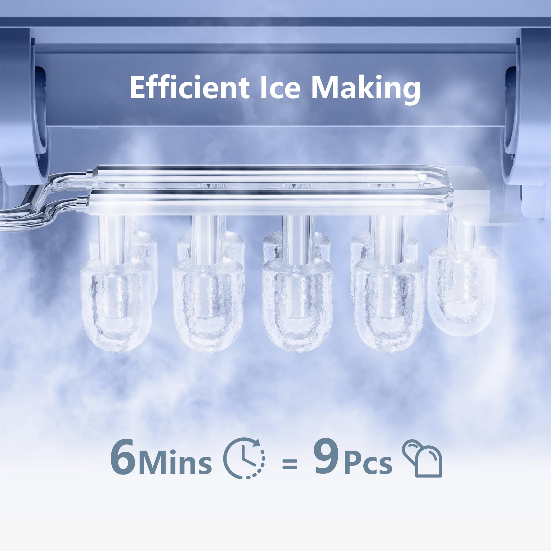 OMISOON Macchina Ghiaccio Casa 12kg/24h, 9 Cubetti in 6-8 Min, Macchina del Ghiaccio 2 Dimensioni di Ghiaccio, Macchina per il Ghiaccio Autopulente per Cucina/Ufficio/Bar, Nero, Nero+Grigio