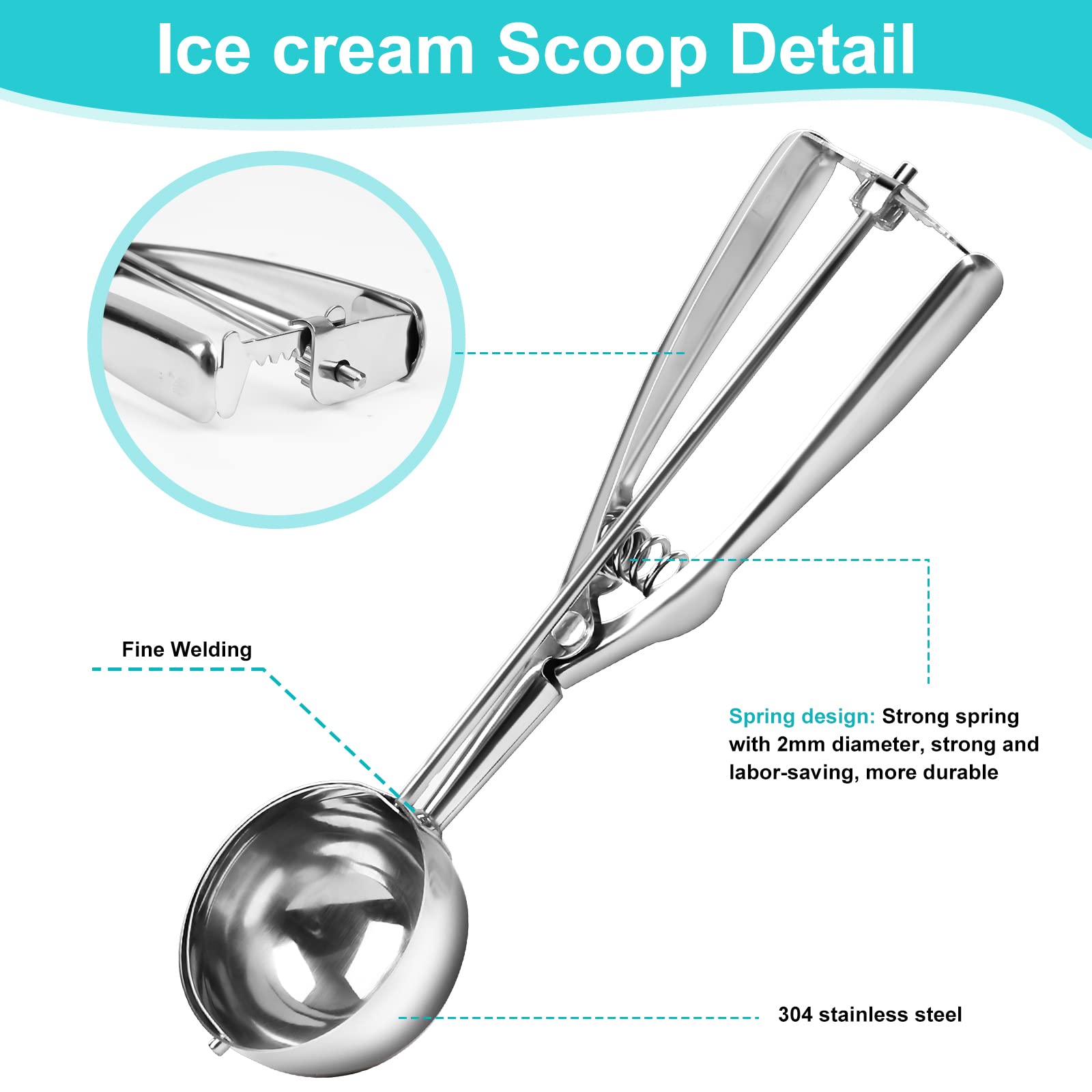 HURRISE cuillère à boule de glace Cuillère à crème glacée Cuillère en acier inoxydable avec