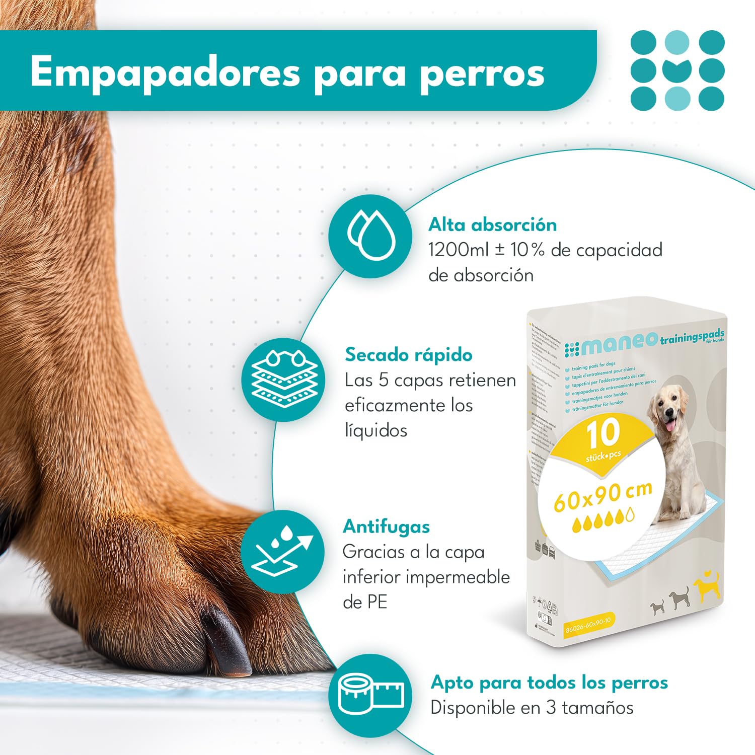 300 empapadores para cachorros 60x90 cm, maneo pads de entrenamiento absorbentes para perros, alfombrillas pipí impermeables 5 capas, para cachorros, gatos y mascotas