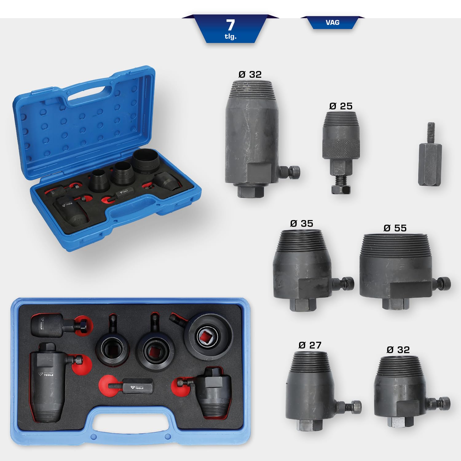 BRILLIANT TOOLS BT542070 Juego de extractores de retenes radiales de cigüeñal/árbol de levas para VAG [Powered by KS TOOLS]