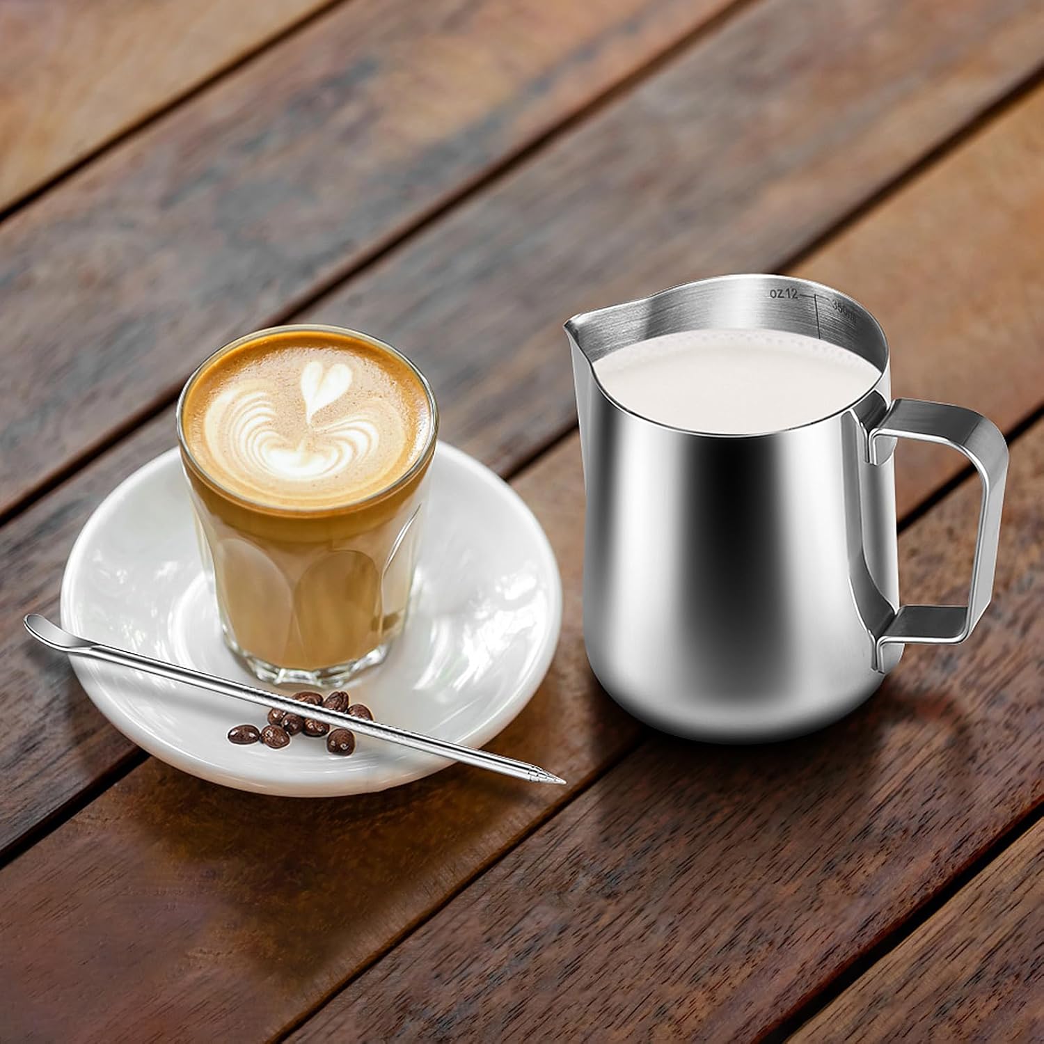 Anpro Milk Jug 350 ml/12 oz,304 Stainless Steel Milk Pitcher, Milk Frothing Jug for Making Coffee Cappuccino 9