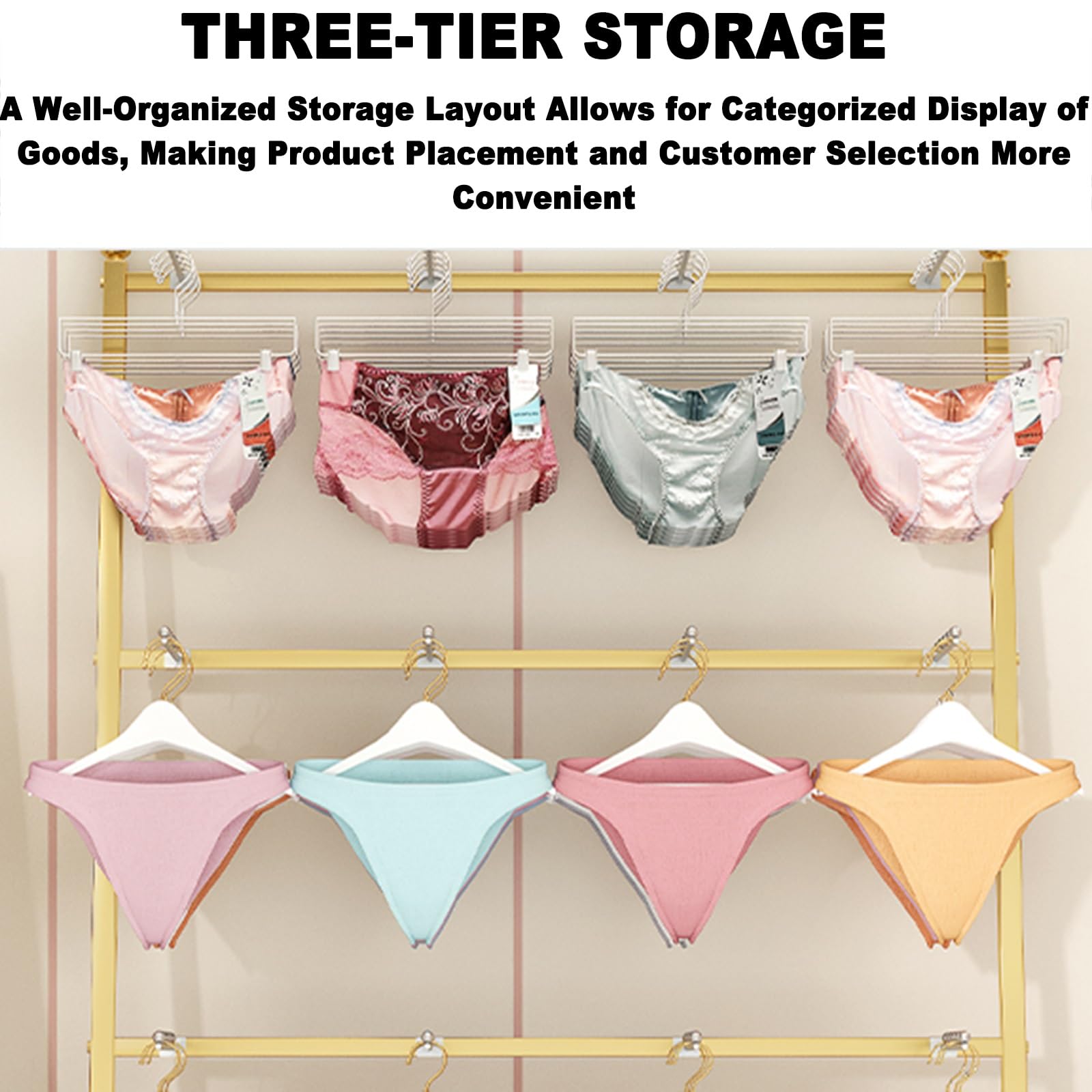 Presentoir à Sous-vêtements à 3 Niveaux, Porte Vetement Métallique Ajustable, Crochets Multiples pour Présenter des Produits Dans Les Magasins de Lingerie(Black,100cm/39in)