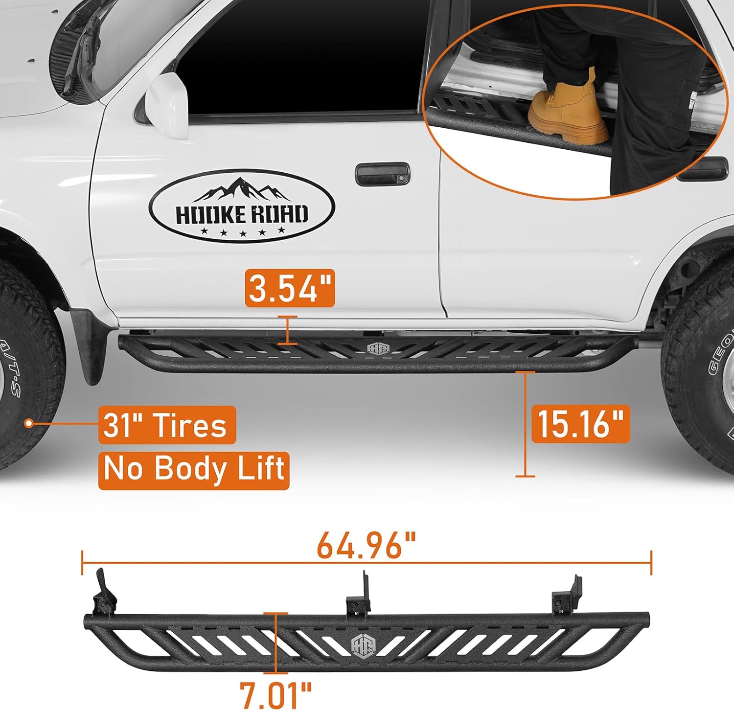Hooke Road 7" Wide Running Board Side Steps for 1996-2002 Toyota 4Runner 3rd Gen, Steel Tube Rocker Slider Rail Nerf Bars with Non-Slip Pads