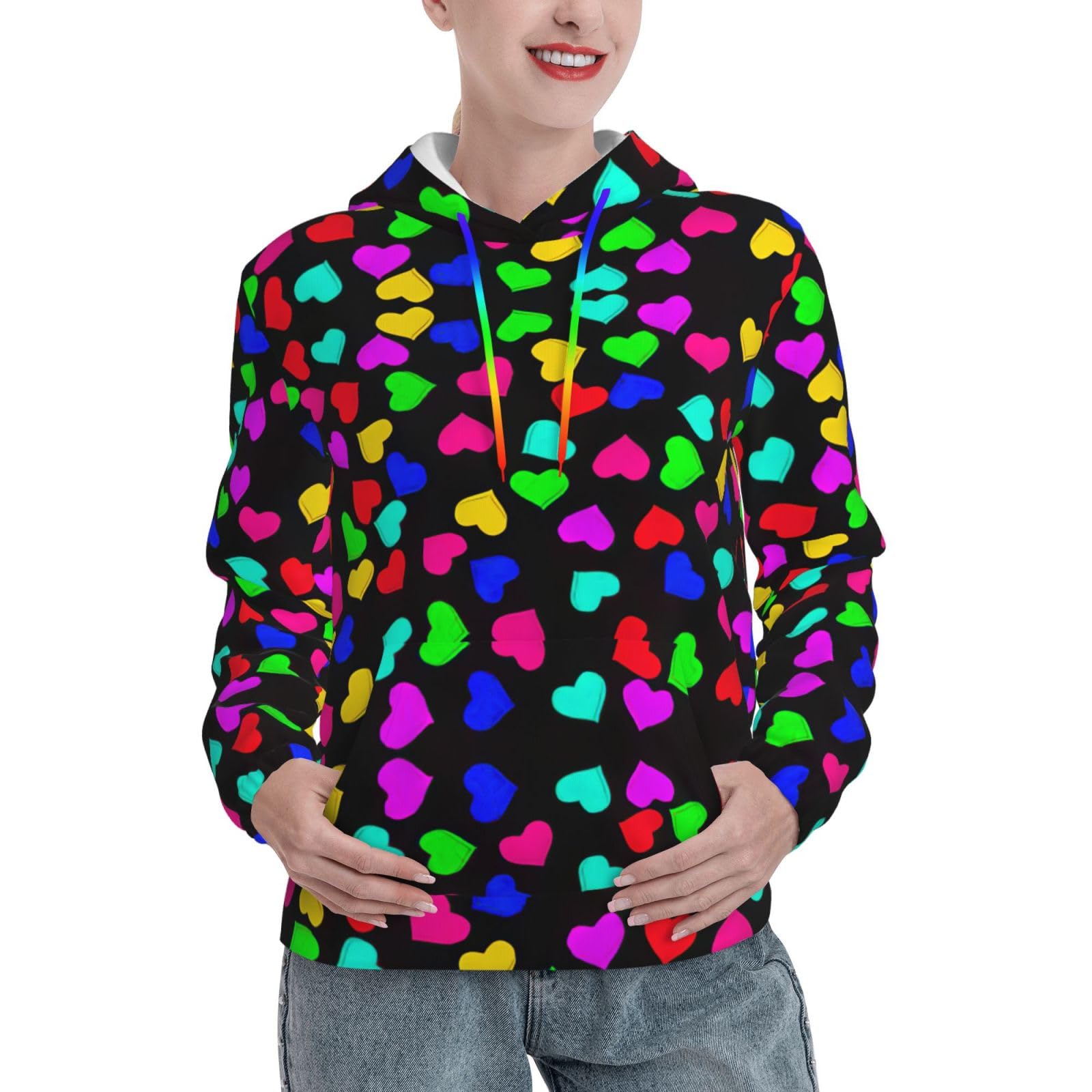 Sweat doux à imprimé cœurs pour femmes pull à capuche tendance extensible - 8