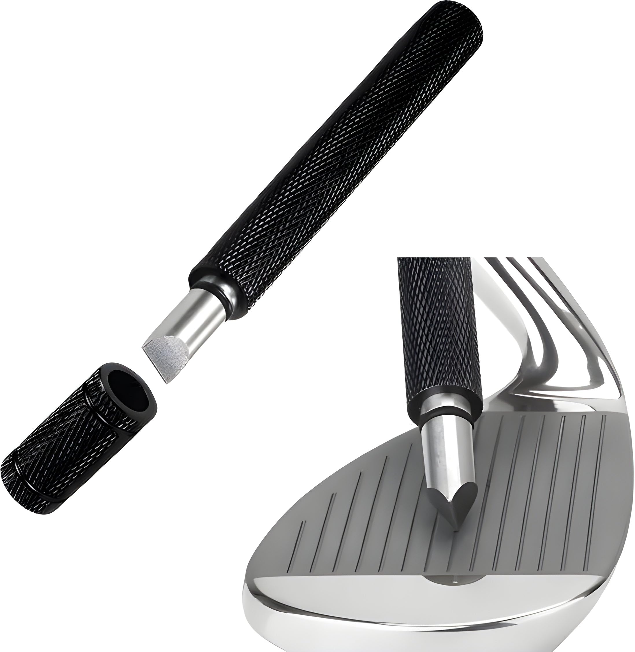 Stripe Golf Groove Sharpener Stainless Steel 2-in-1 - With Club Cleaner - For Grooves & Spin Control - Gift Golfer