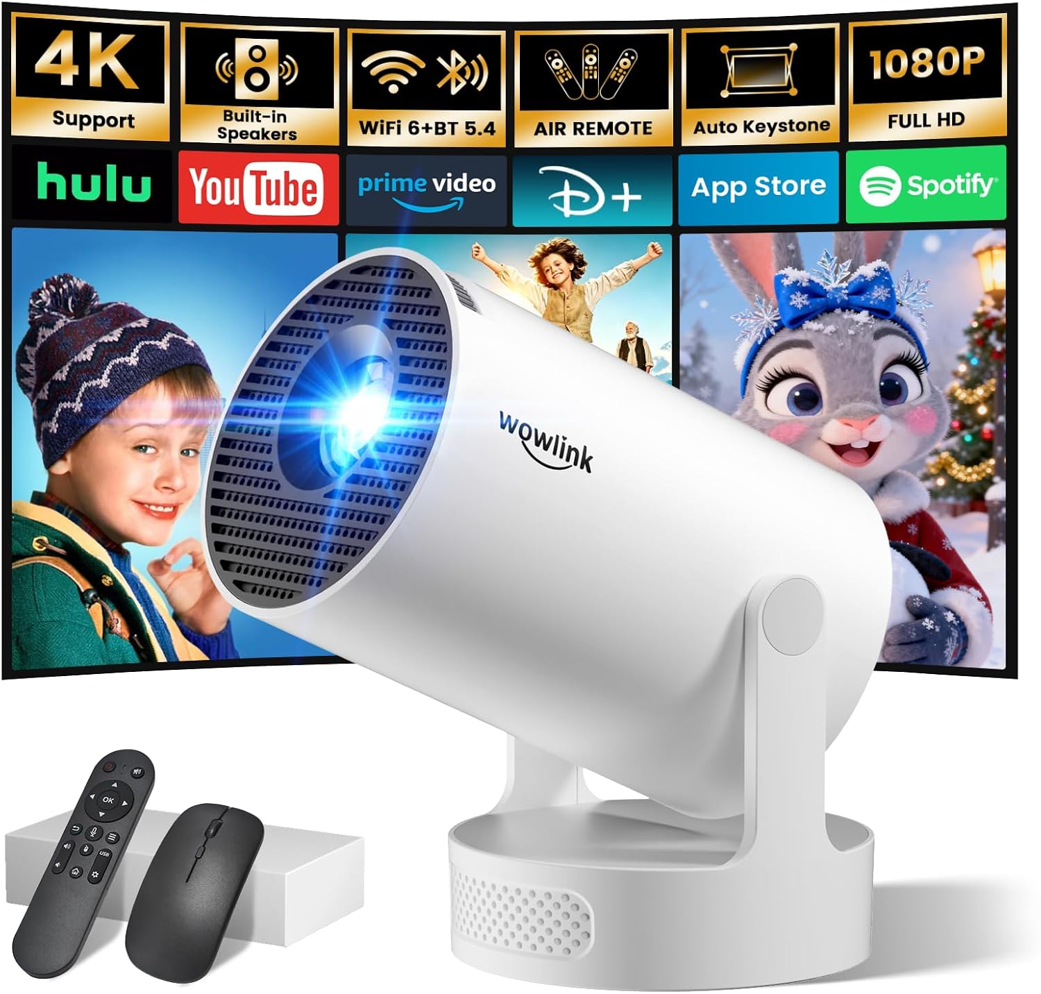 (-38%) Mini Beamer 4K Unterstützt mit WiFi 6 BT5.4 integrierten Apps Android 14 TV