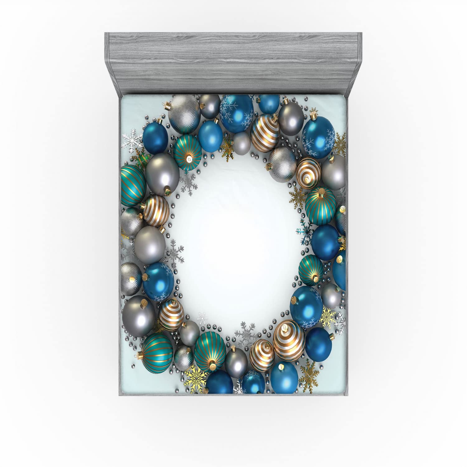 Ambesonne Christmas 2 Pack Fitted Sheet, New Years Ornament, Bed Cover All-Round Elastic Deep Pockets 2 Pieces, Package Contains 2 Queen Size Fitted Sheets, Dimgrey Blue