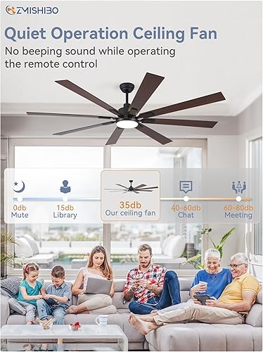 Miniatura 5 de Ventiladores de techo grandes de 72 pulgadas con luces y control remoto, ventilador de techo moderno negro para interiores y exteriores, para