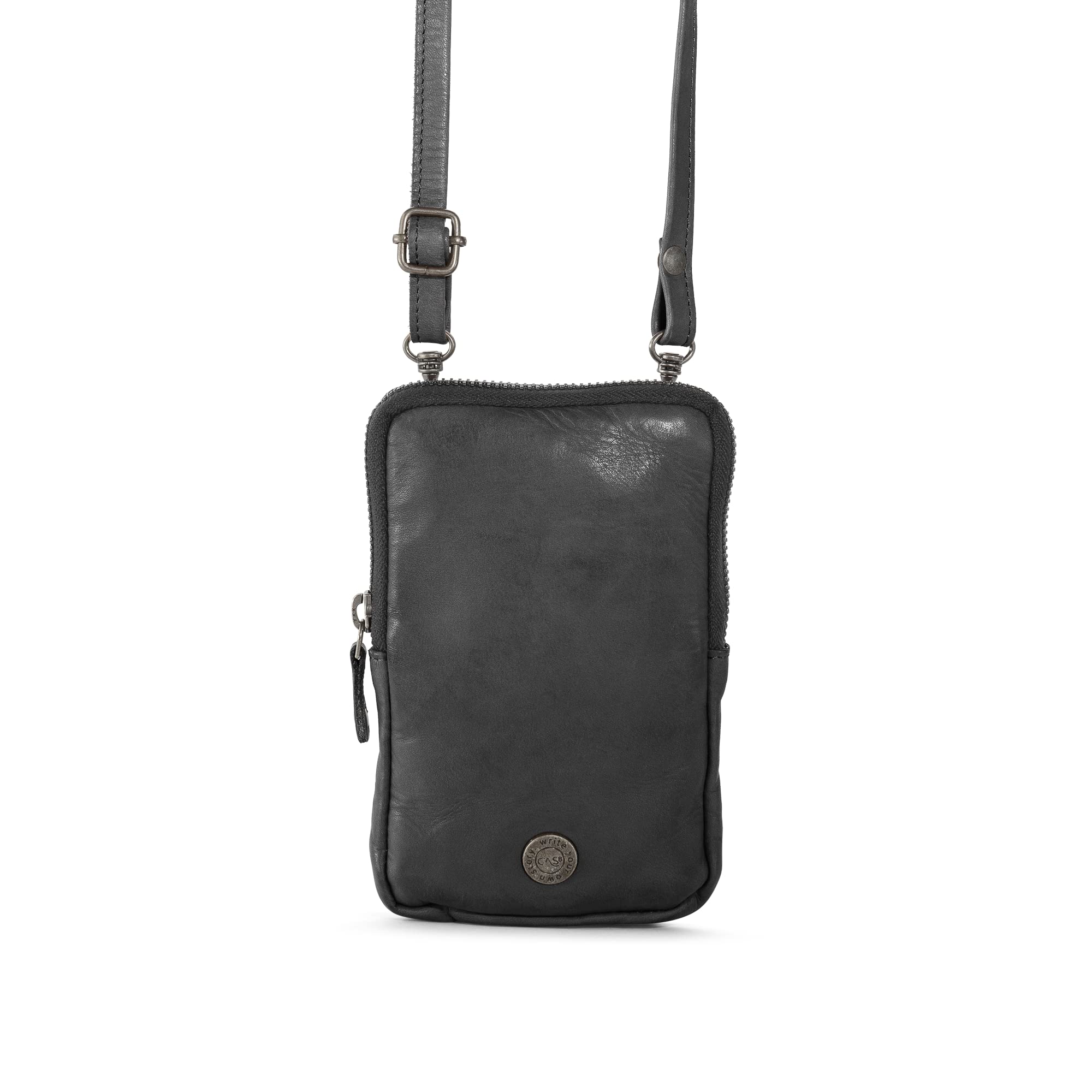 LOLA Handytasche zum Umhängen, Smartphonetasche aus 100% Leder mit RFID-Schutz, Umhängetasche für Frauen, 6 Kartenfächer, verstellbarer & abnehmbarer Gurt, graphite