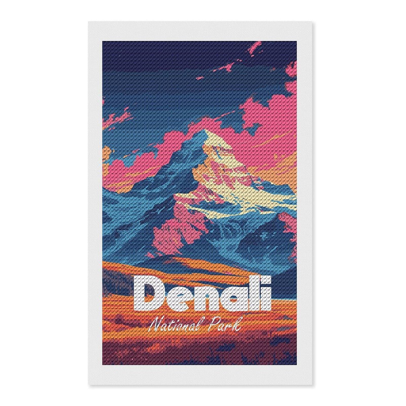 Junmoney Denali National Park Colorful Landscape Full Drill Diamond Painting Kit 12"x20", for Teens, Adhesive Canvas, Bedroom Decor, Holiday Gift Idea