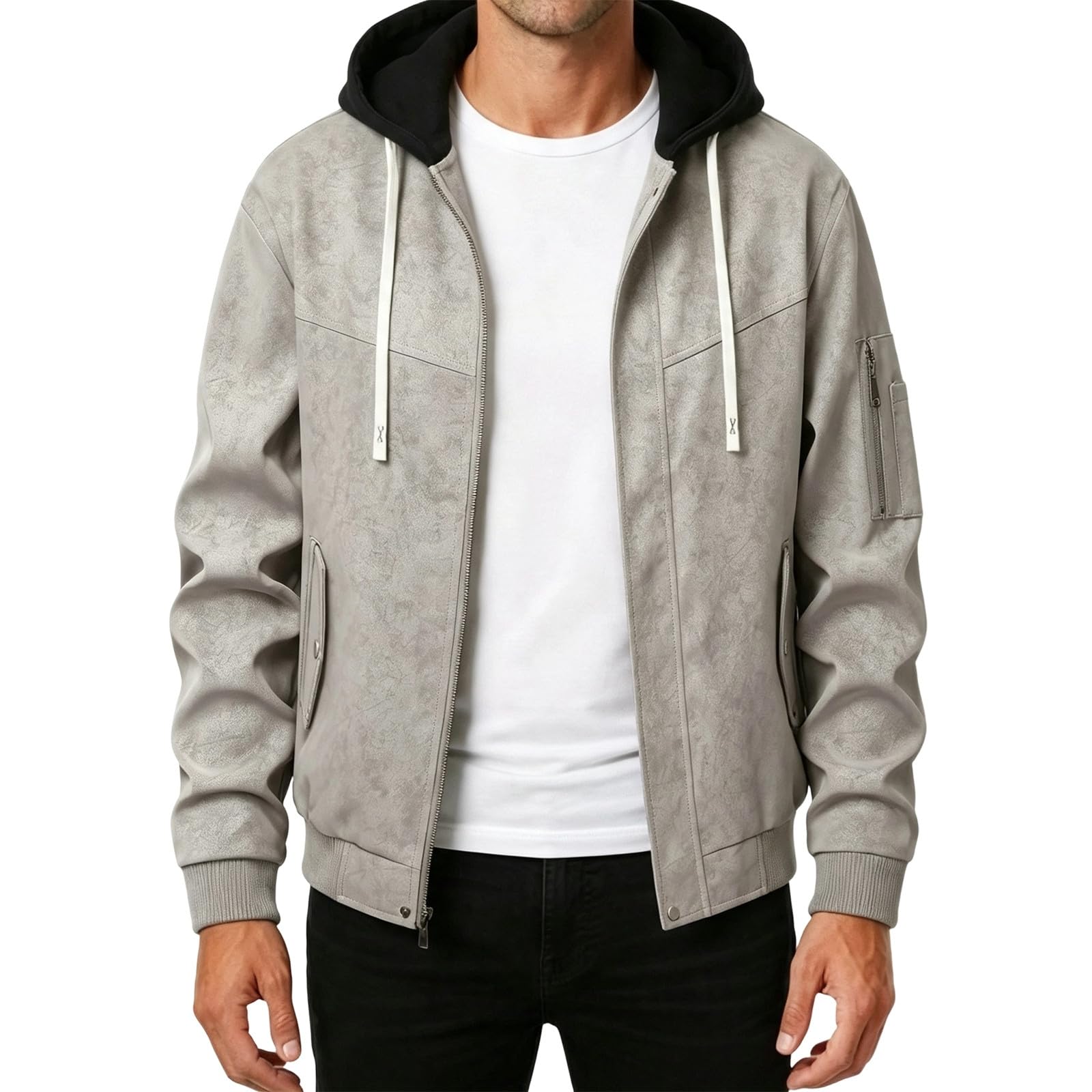 Chaqueta informal para hombre con capucha desmontable y diseño de color par