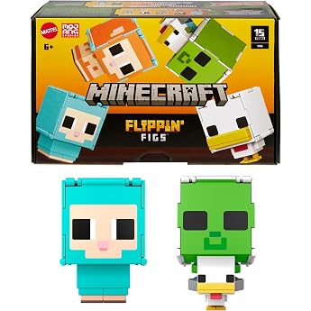 Mattel Minecraft HXK17 Flippin' Figs Sheep and Chicken 2-in-1 Figure Pack with Large Heads and Pixel Design