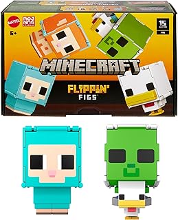 Minecraft Flippin’ Figs Sheep & Chicken Figures 2-Pack with 2-in-1 Fidget Play, Large Heads & Pixelated Design, HXK17