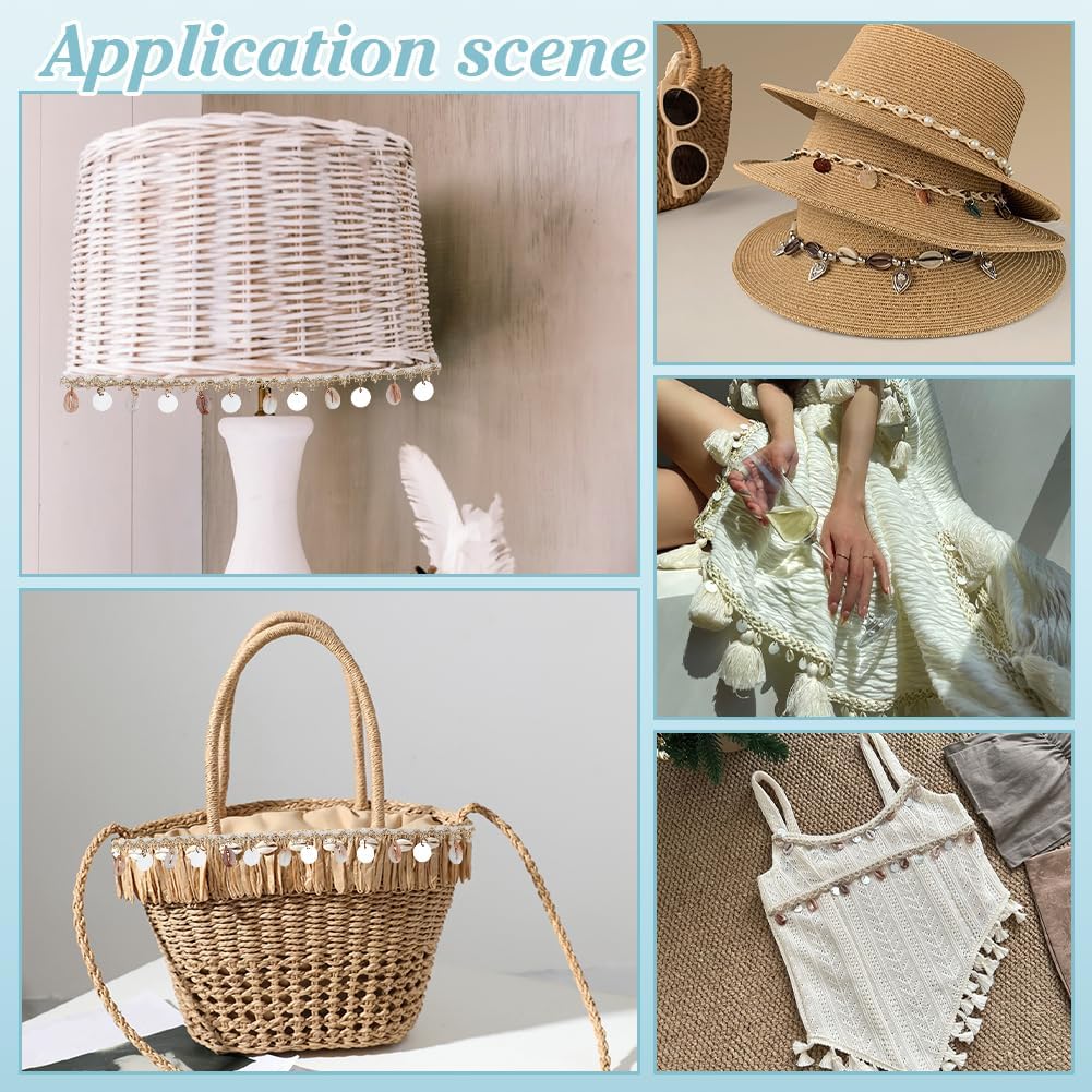 PH PandaHall 5 Yards White Shell Sequin Fringe Trim Shell Hanging Gimp Braid Trim Sewing Tassel Trim for Clothes Lampshade Curtain Dress Crafts Accessories Home Decoration, 1inch Wide
