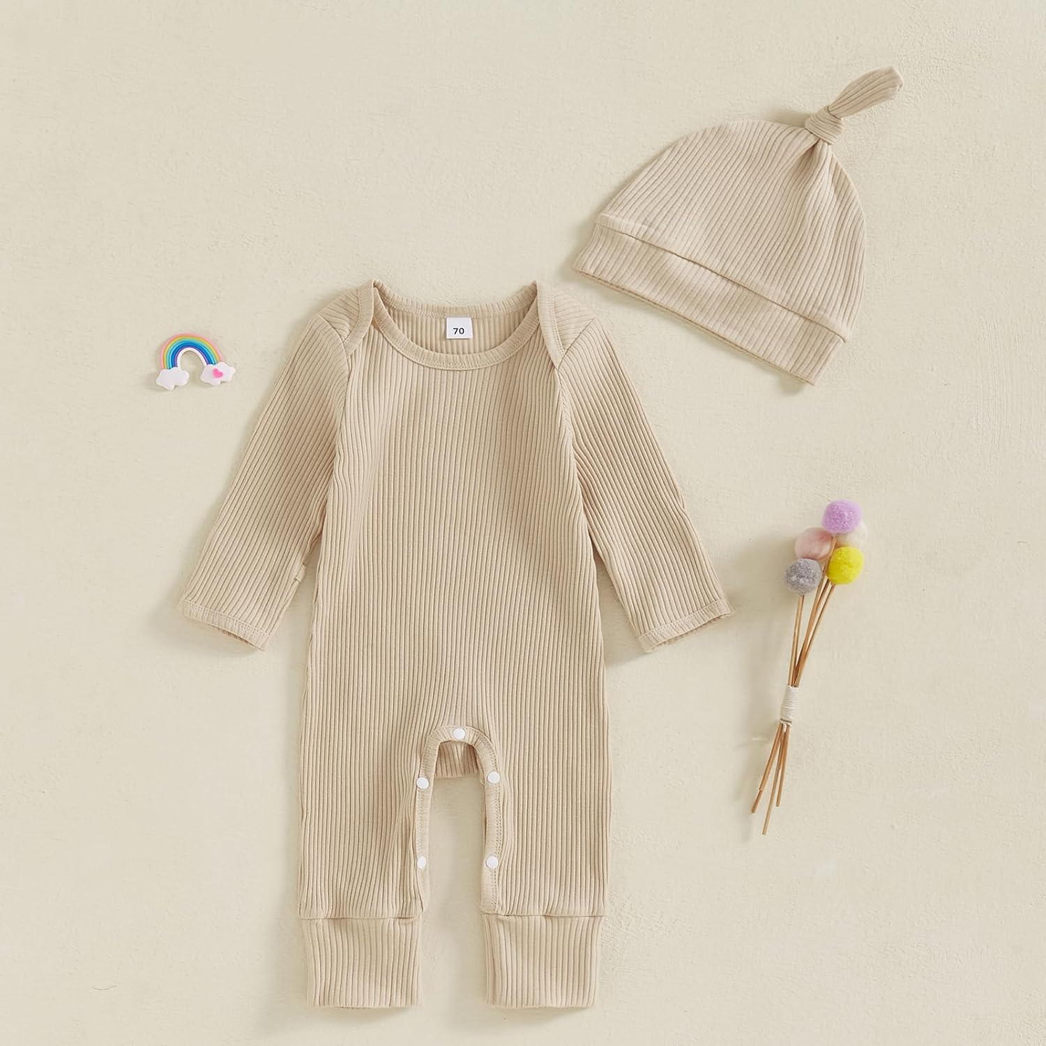 Murnouche Newborn Baby Boy Clothes Coming Home Outfit Ribbed Romper with Hat Bodysuit Jumpsuit - Image 2
