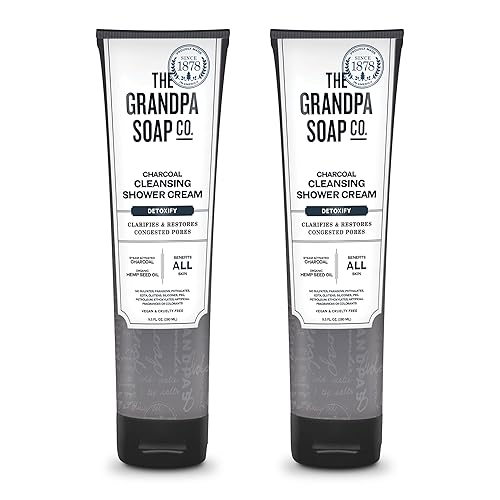 The Grandpa Soap Company Crema de ducha limpiadora de carbón, aclara y restaura los poros congestionados, con carbón activado y aceite de semilla de