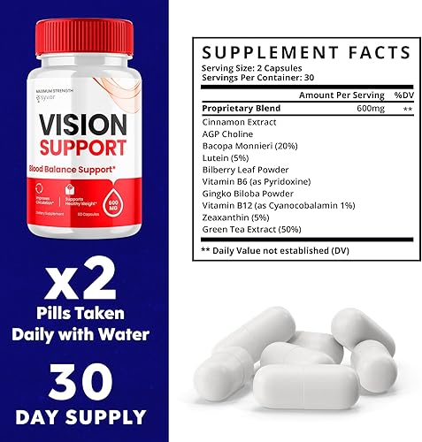 Miniatura 2 de Cápsulas de apoyo para la visión, píldoras de apoyo a la visión de máxima fuerza, fórmula natural, suplemento diario de vitaminas, fórmula de azúcar