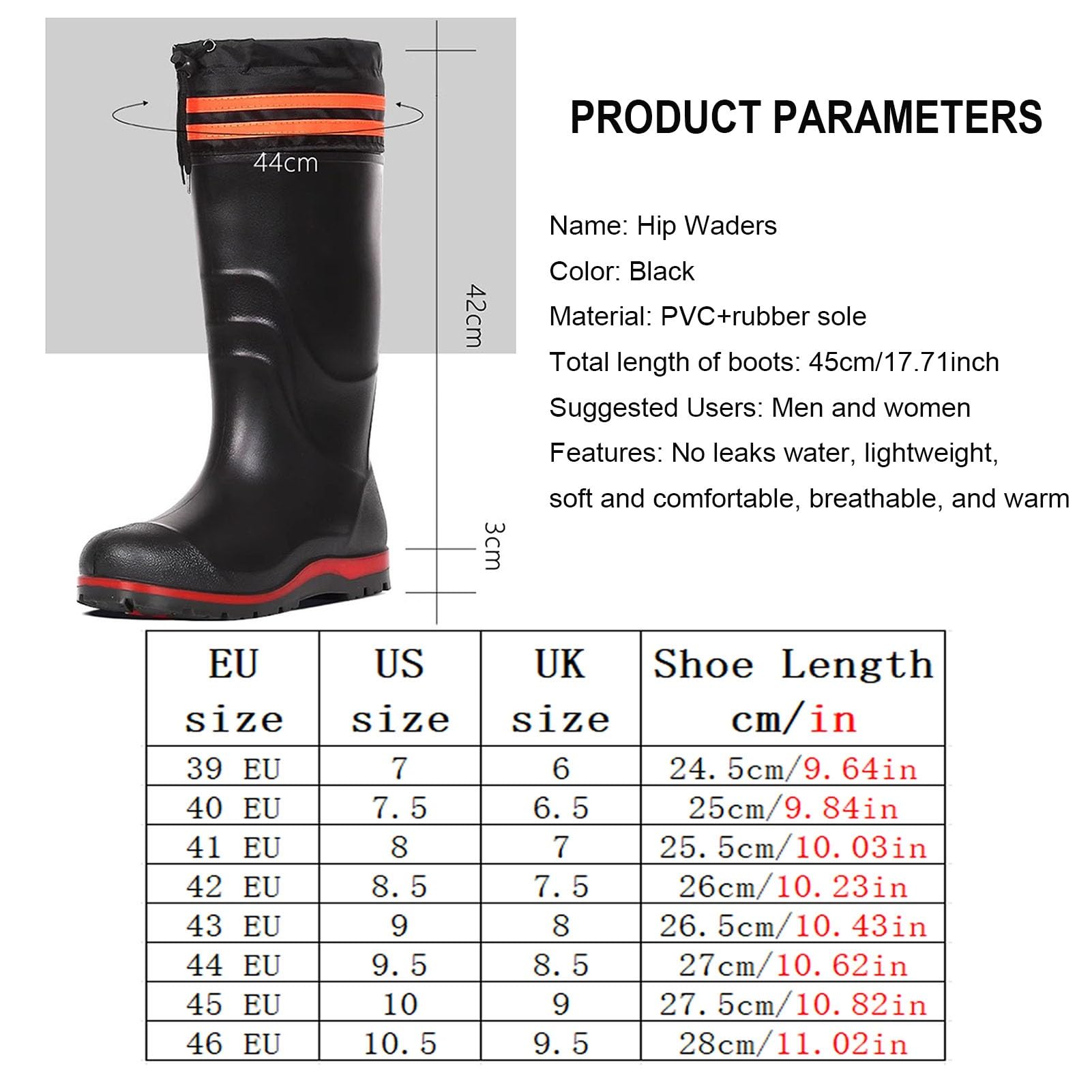 FAXIOAWA Vadeadores de cadera para hombre, botas de pesca de PVC con tiras reflectantes, para deportes al aire libre