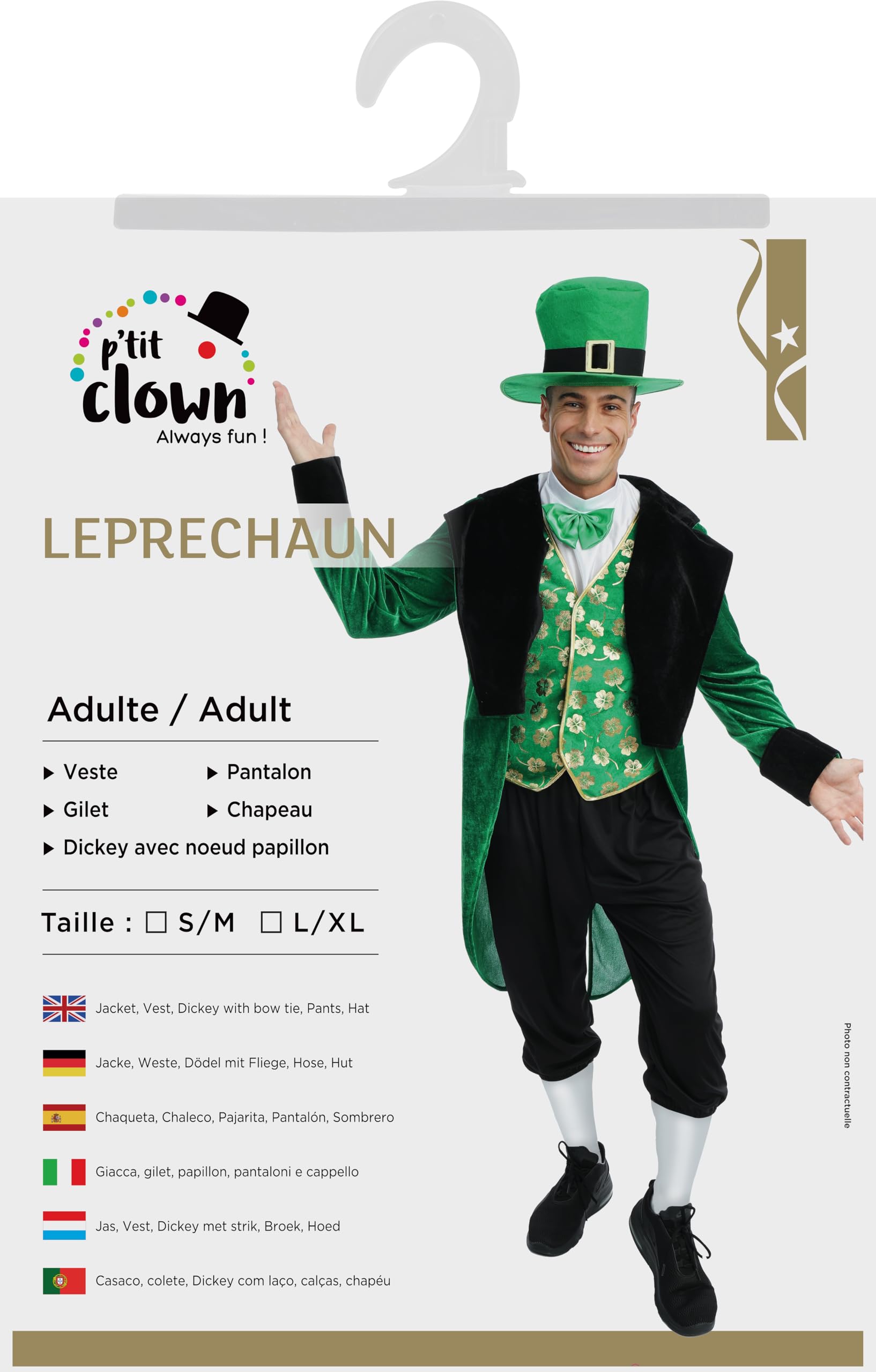 P'TIT CLOWN - Travestimento da Leprechaun Adulto Deluxe - Costume San Patrizio Unisex - Tenuta Irlandese, Mascotte Irlandese, Carnevale, Festa a Tema