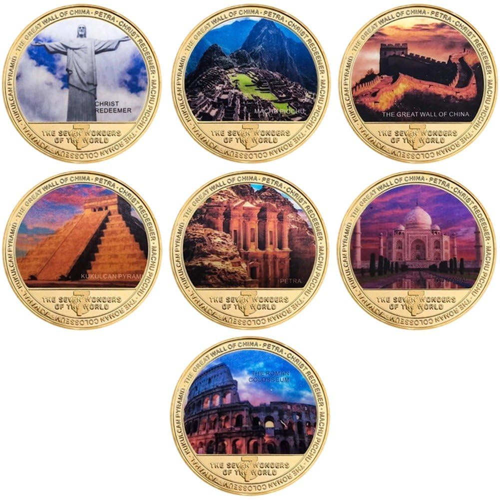 Stakee Style 2 7Pcs Seven Wonders Of The World Art Commemorative Coins Set Challenge Coin Collectible Coin Souvenir Coin For Collection