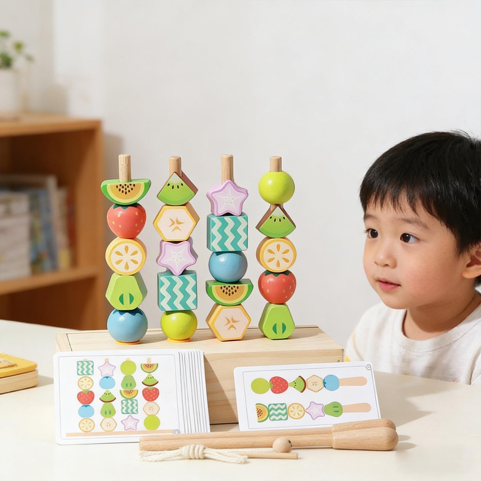 Juguete de Secuenciación de, de Madera para Ensartar, Bloques Apilables Sensoriales, Juego de Aprendizaje Temprano, Habilidades Motora, Style B