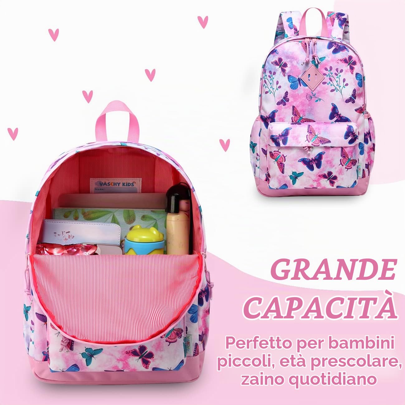 VASCHY Zaino Bambina, Zaino Scuola Elementare Bambina Leggera Zainetto Asilo Bambino Zaino Grande Zaino Bimba Ragazza Con Fascia Toracica Zaino da Viaggio Regali
