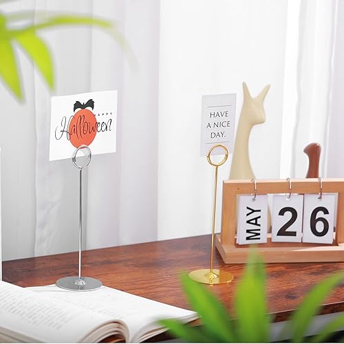 Miniatura 5 de Urban Deco 16 tarjeteros de mesa de 8 pulgadas de acero plateado para fotos, letreros de comida, notas de notas, bodas, restaurantes, cumpleaños.