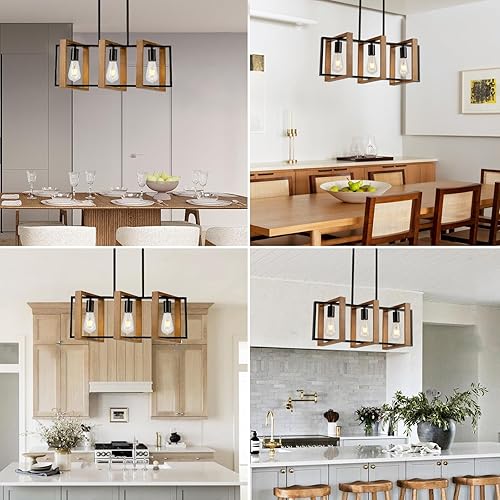 Miniatura 7 de Iluminación de isla de cocina de 23.6 pulgadas, lámpara de araña de mesa de comedor de 3 luces, luz de isla rectangular para comedor y sala de