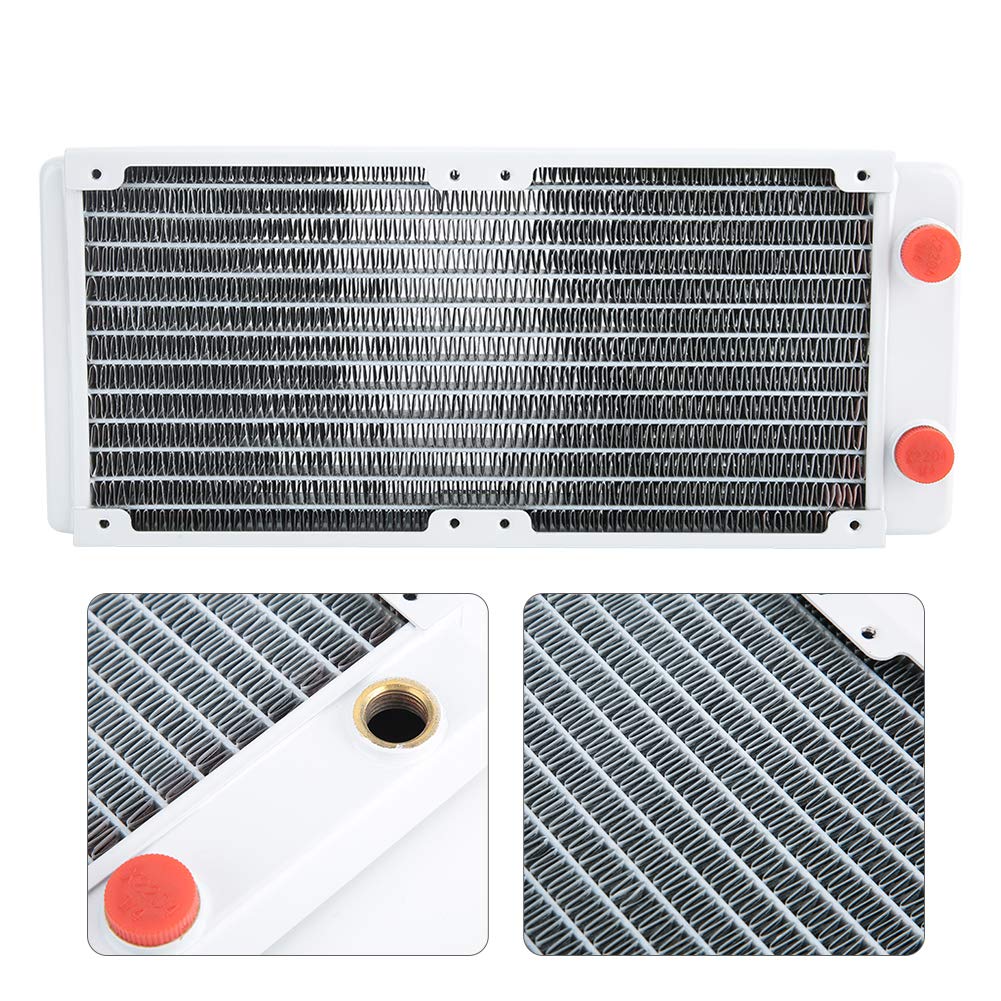 Bewinner Raffreddamento Ad Acqua per Computer Radiatore in Rame Bianco 12 Dissipatore di Calore da 240 Mm con Filettatura G1/4 per Raffreddatore CPU PC, Camera 'Acqua in Ottone e Alette in Rame,